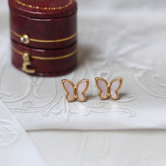 C Jewelry - 18K Gold Plated Mother of Pearl Butterfly Earrings Studs